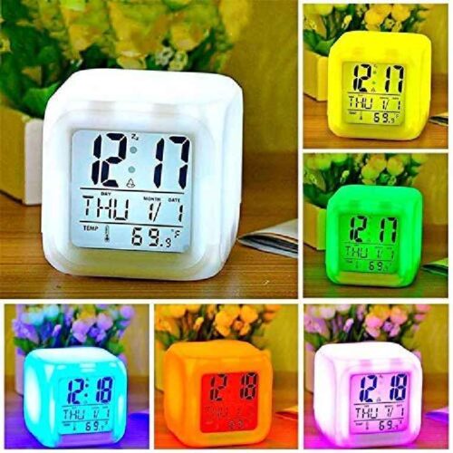 Plastic Digital Alarm Clock with Automatic 7 Colour Changing LED Date Time Temperature Digital Alarm Clock Multicolour 7