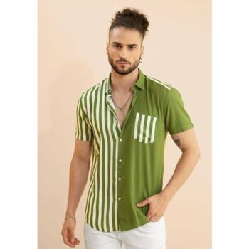 Poly Cotton Stripes Half Sleeves Regular Fit Casual Shirts