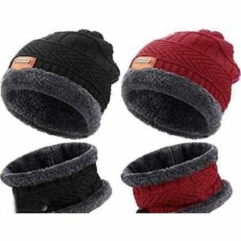 Unisex Wool Cap With Neck Muffler (Pack of 2)