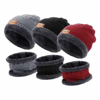 Unisex Wool Cap With Neck Muffler (Pack of 3)