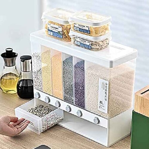 Wall Mounted Cereal Dispenser 6 Grid Dry Food Dispenser Space Saving Storage Containers for Cereal, Rice, Nuts, Candy, Coffee Bean, Snack, Grain