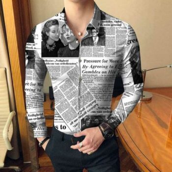 Newspaper Shirt Polycotton Printed Full Sleeves Slim Fit Casual Shirts