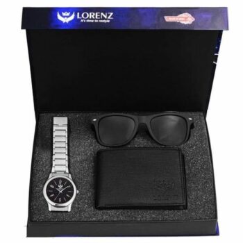 Men's Accessory Gift Set Synthetic Leather Wallet, Watch and Sunglasses Combo Pack (Pack of 3) Best Gift for Brother, Father, Boyfriend