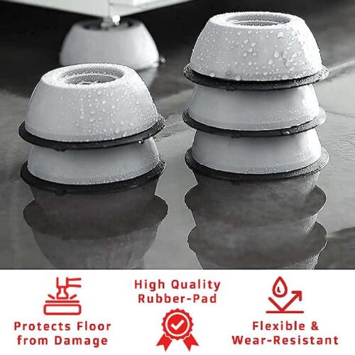 Washer Dryer Anti Vibration Pads with Suction Cup Feet, Fridge Washing Machine Leveling Feet Anti Walk Pads Shock Absorber Furniture Lifting Base (4 Piece)