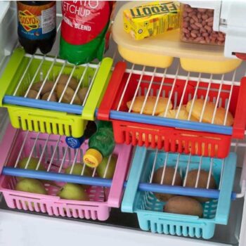 Fridge Storage Basket- Unbreakable Expandable Adjustable Food Organizer Tray (Set of 4 )
