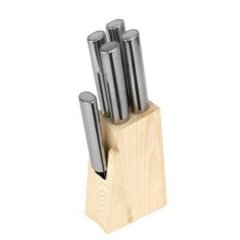 Knife & Peeler Set - Stainless Steel Knife & Peeler Set with Wooden Stand