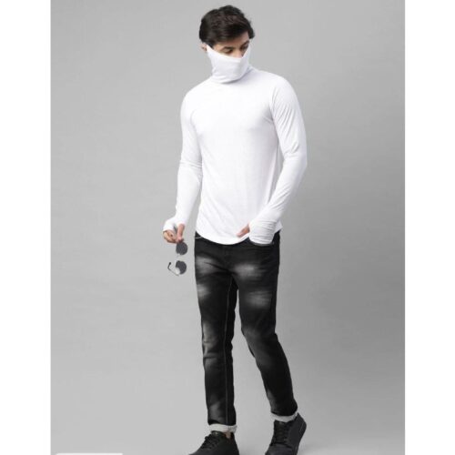 Rigo Cotton Solid Full Sleeves Mens Stylized Neck T Shirt1112