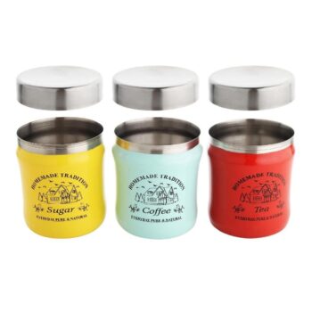 Stainless Steel Tea Coffee Sugar Container with Airtight Lid Canisters Set of 3