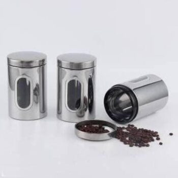 Stainless steel Jar - Glass Window Jar for Kitchen Storage Kitchen 400 ml (Pack of 3)