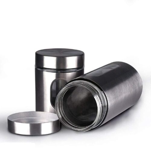 Stainless steel Jar - Glass Window Jar for Kitchen Storage Kitchen 600 ml (Pack of 3)