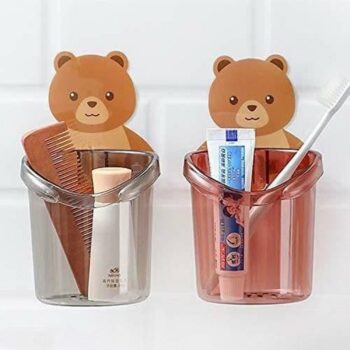 Wall Mounted Self Adhesive Teddy Bear ToothBrush Holder (Pack of 2)