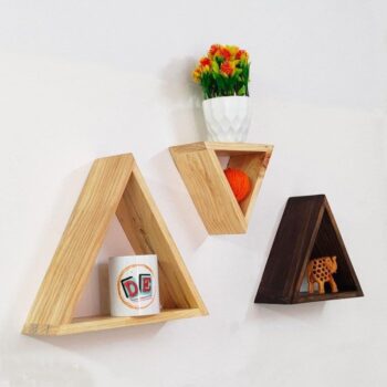 Wooden Triangle Wall Shelves (Set of 3)