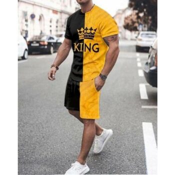 Polyester Color Block Half Sleeves Mens T-Shirt With Short