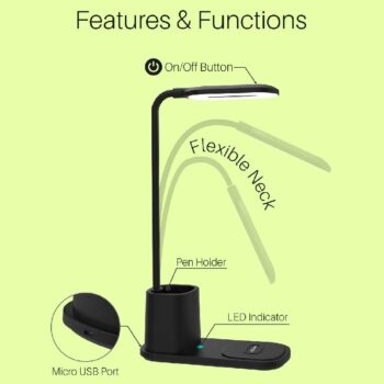 Portronics Brillo II Lamp with Wireless Charging (Black)