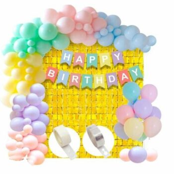 Blooms Mall Pastel Balloons For Birthday Combo Kit With Foil Curtain - 44Pcs