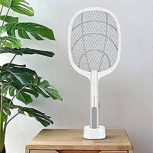 Mosquito Killer Racket Rechargeable Handheld Electric Fly Swatter Mosquito Killer Racket Bat with UV Light Lamp Racket USB Charging Base, Electric- Insect Killer