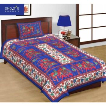 144 TC 100% Cotton Printed Single Bedsheet Set with One Pillow Case (63x90 Inches)