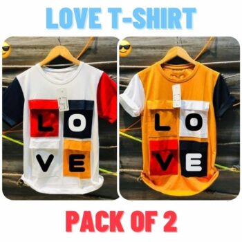Cotton Printed Half Sleeves Love T-Shirt Pack Of 2