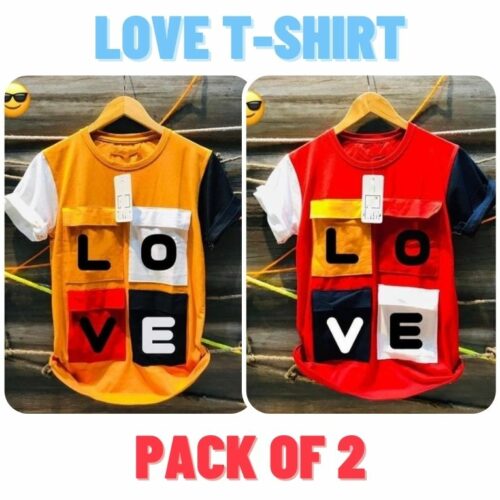 Cotton Printed Half Sleeves Love T-Shirt Pack Of 2