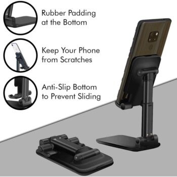 Foldable Tablet Mobile Stand Holder - Angle & Height Adjustable Desk Cell Phone Holder Anti-Slip Compatible with Smartphones, iPad Mini, Game, Kindle, Tablet (4-10) (Black)