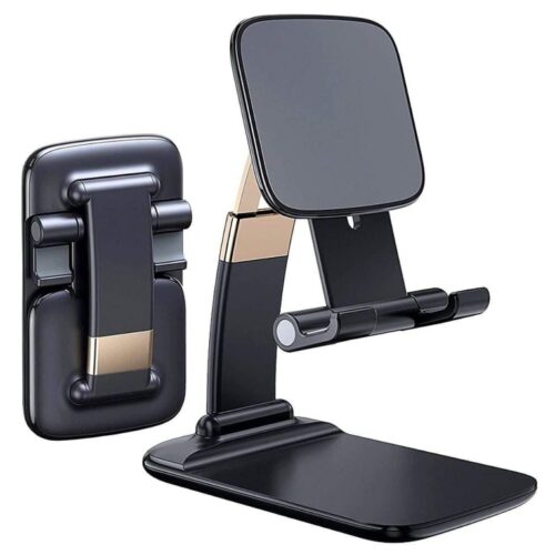 Foldable Tablet Mobile Stand Holder - Angle & Height Adjustable Desk Cell Phone Holder Anti-Slip Compatible with Smartphones, iPad Mini, Game, Kindle, Tablet (4-10) (Black)
