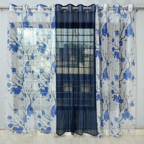 Polyester Sheer 7 Ft Door Curtain (Blue)