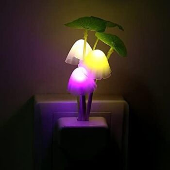 Fancy Mushroom Shape With Flower Automatic Sensor LED Color Changing Night Lamp Multi (Pack Of 2)