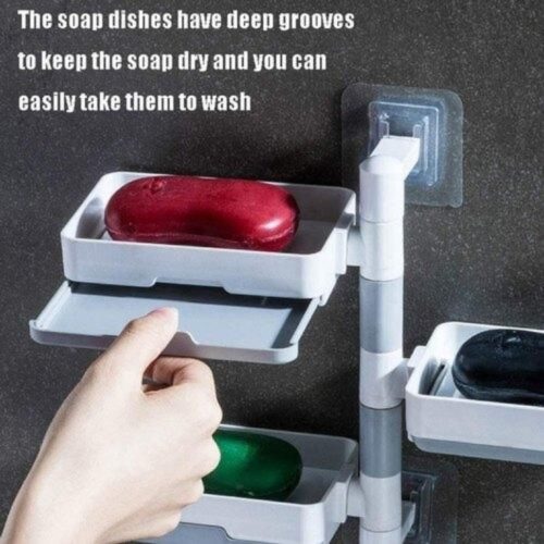 Soap Dish Holder- Wall Mounted Rotatable Self-Adhesive 3 Layer Soap Dish Holder for Bathroom Shower and Kitchen