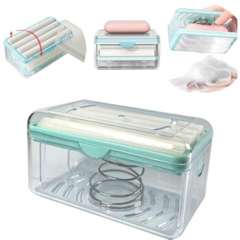 Soap Drainer for Bathroom, Easy Clothes Washier, Soap Cleaning Storage Foaming Box, Soap Box with Bubbler, Transparent Soap Tray Soap Saver Box Case for Bathroom, Camping, Gym, Business Trip 1pcs