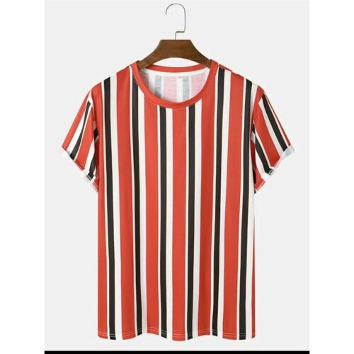 Lycra T-shirt Stripes Half Sleeves Round Neck T-Shirt