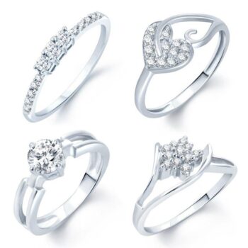 Sukkhi Attractive Silver Plated & Diamond Finger Ring Pack Of 4