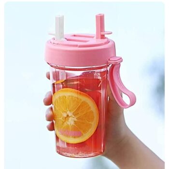 2 in 1 Juice Bottle- Plastic Multipurpose Dual Use Two Straws Water Bottle Couple Cup Drinking Bottle Leakproof and Durable Sports Bottle
