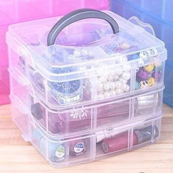 3-Tier 18 Sections Transparent Stackable Adjustable Compartment Slot Plastic Craft Storage Box Organizer for Toy Desktop Jewelry Accessory Drawer