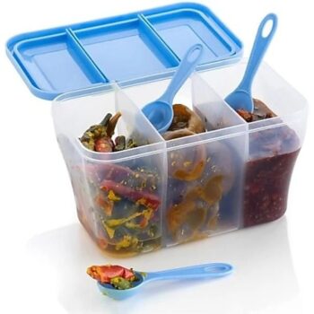 Container-3 Partition Transparent Airtight Storage Container with Spoon