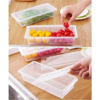 Food Storage Container with Removable Drain Plate and Lid Keep Fresh for Storing Fruits,Vegetables, Meat,Fish etc (Pack of 2)