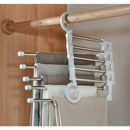 Hanger - 5 Layer Hanger Space Saving Non-Slip Cloth Organizer, 5 In 1 Multifunctional Layer Pant Rack For Trouser Scarf And Travel Storage