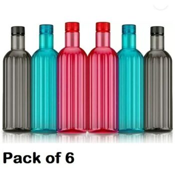Line Water Fridge Bottles (Pack of 6, Multicolor,Plastic) 1000 ml Bottle