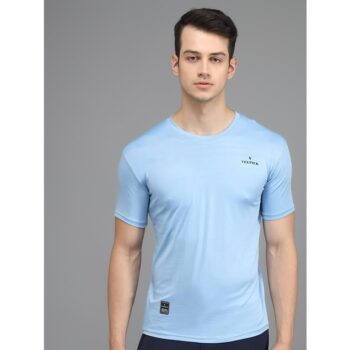 Lycra Tshirt Solid Half Sleeves Mens T-Shirt - Light Blue