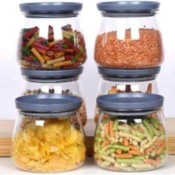 Plastic Handy & Mataka Container Storage Jar & Container 900ML Plastic Cereal Dispenser, Air Tight, Grocery Container, Fridge Container, Tea Coffee (Grey, Pack of 6)