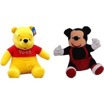 Pooh Soft Toy for Kids (Multi color) and Mickey Mouse Teddy Bear Soft Toys for Kids - Combo (30 cm)