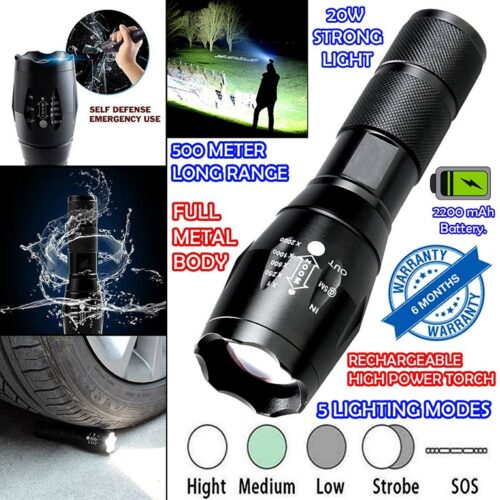 Rechargeable Waterproof 500 Meter Zoomable Laser LED 5 Mode Flashlight Torch