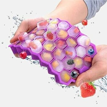 Swadish Ice Cube Mould - Flexible Silicone Honeycomb Design 37 Cavity Ice Cube Tray with Lid