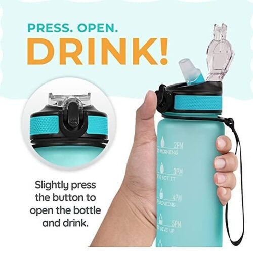 Unbreakable Water Bottle 1 L with Motivational Time Marker, Leakproof Durable BPA Free Non-Toxic Water Bottle
