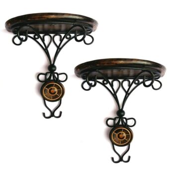 Wooden and Wrought Iron Wall Bracket Shelf - Pack of 2