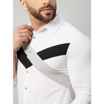 Cotton Blend Color Block Full Sleeves Regular Fit Men's Casual Shirt