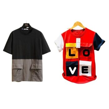 Cotton Printed Half Sleeves Round Neck Men T-Shirt Combo (Pack of 2)