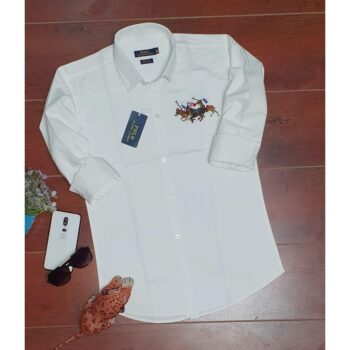 Cotton Solid Full Sleeves Regular Fit Men's White Casual Shirt