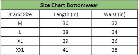 Cotton Solid Slim Fit Mens Jogger Size Chart