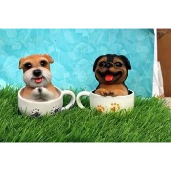 Cute Dog in Mug Decorative Statue (Pack of 2)