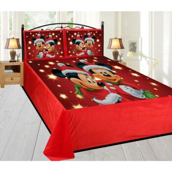 Digital Mickey and Minnie Printed King Size Velvet Double Bedsheet
